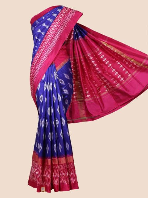 

Pothys Blue & Pink Pure Silk Printed Pochampally Saree