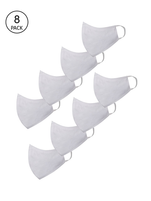 

VASTRAMAY Unisex Pack of 8 White Solid 3-Ply Reusable Cloth Masks