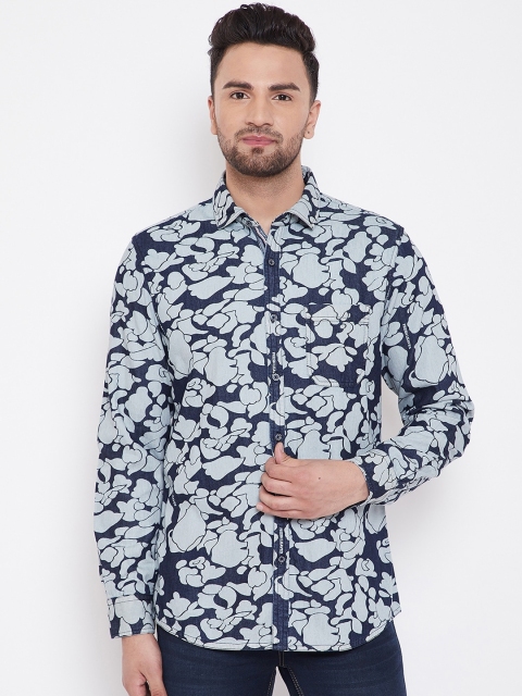 

American Archer Men Blue Slim Fit Printed Casual Denim Shirt