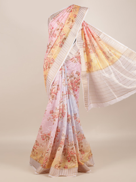 

Pothys Pink Printed Jute Silk Saree