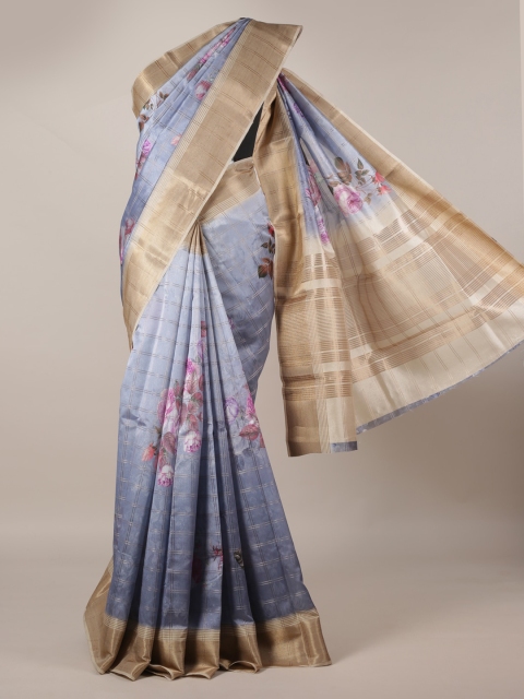 

Pothys Grey & Gold-Toned Jute Silk Printed Saree