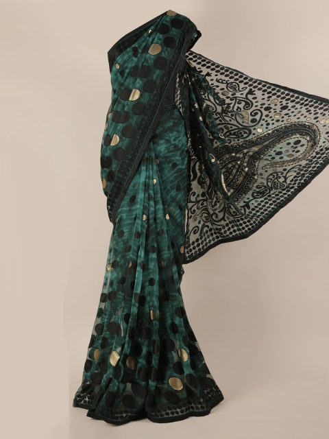 

Pothys Black & Green Poly Chiffon Printed Saree