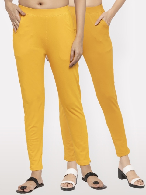 

NEUDIS Women Pack Of 2 Mustard Yellow Solid Ankle-Length Leggings