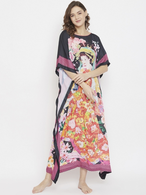 

The Kaftan Company Black & Orange Printed Nightdress