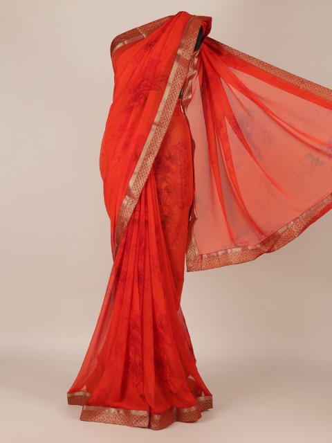 

Pothys Red Solid Poly Georgette Saree