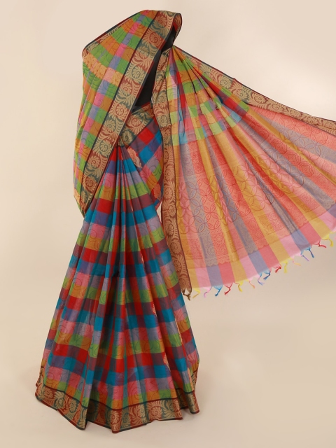 

Pothys Multicoloured Checked Pure Silk Saree, Multi