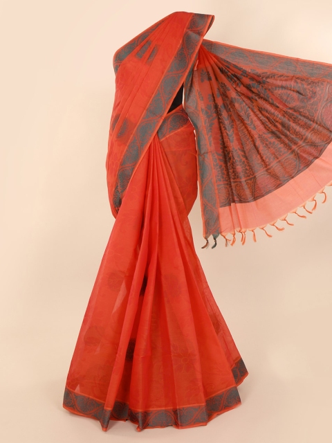 

Pothys Orange & Grey Pure Silk Woven Design Saree