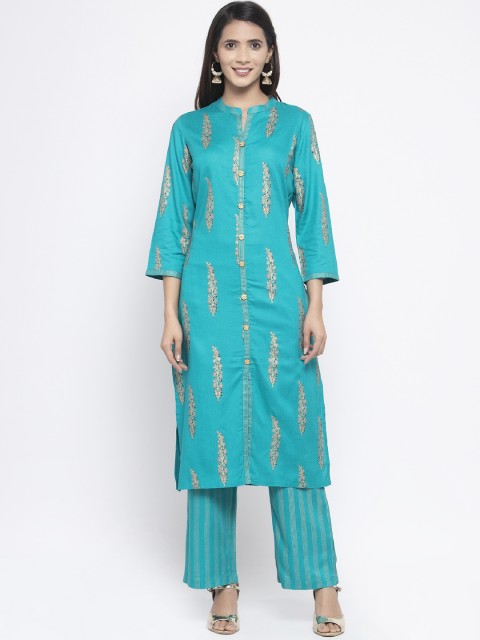 

Kiaasa Women Blue & Gold-Toned Printed Kurta with Palazzos