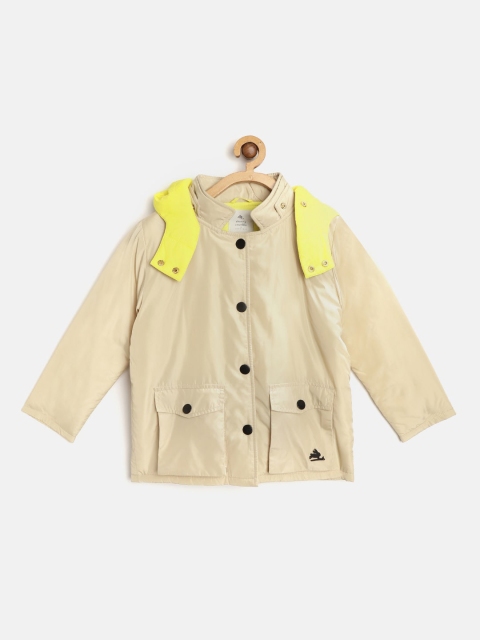 

Cherry Crumble Unisex Kids Beige Solid Windcheater Hooded Padded Jacket