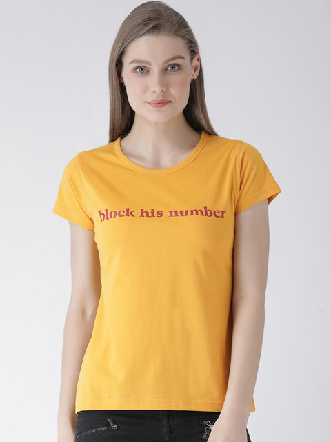 

GRIFFEL Women Yellow Solid Round Neck T-shirt