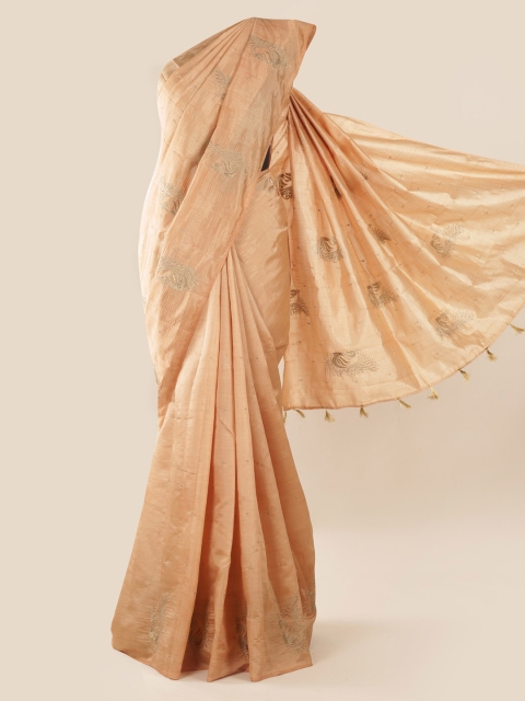 

Pothys Beige Embroidered Jute Silk Saree