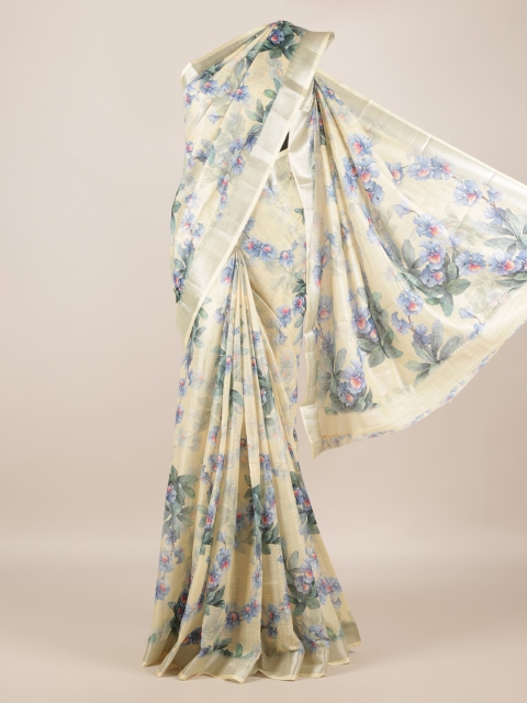 

Pothys Cream-Coloured & Grey Linen Blend Printed Saree
