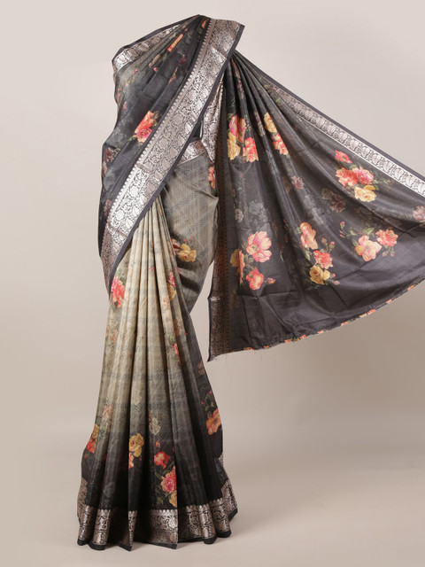 

Pothys Black Printed Jute Silk Saree