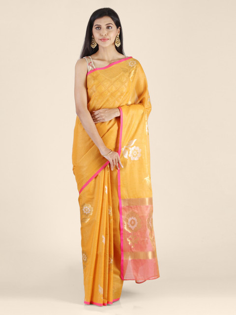 

Shruti and Mangaaysh Yellow Tissue Woven Design Handloom Banarasi Saree