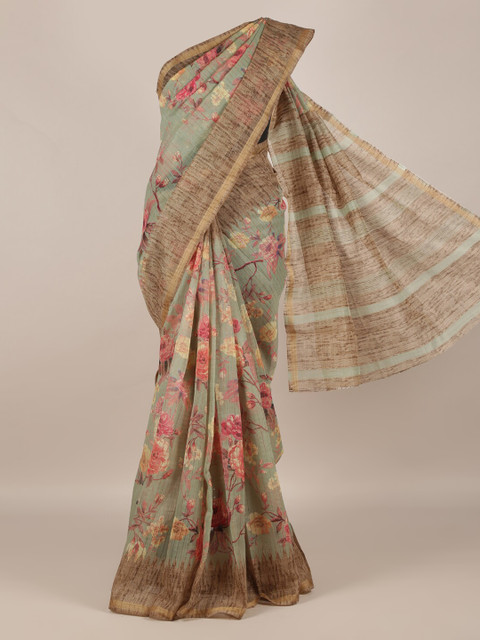 

Pothys Green & Brown Jute Silk Woven Design Saree