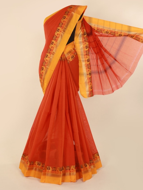 

Pothys Orange Solid Pure Silk Saree