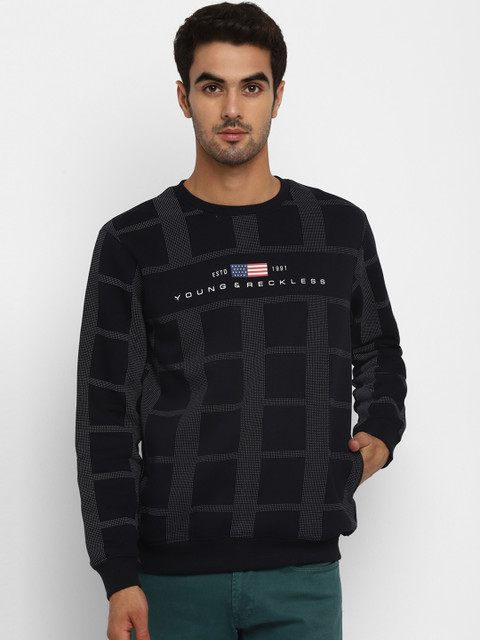 

Octave Men Navy Blue Checked Sweatshirt