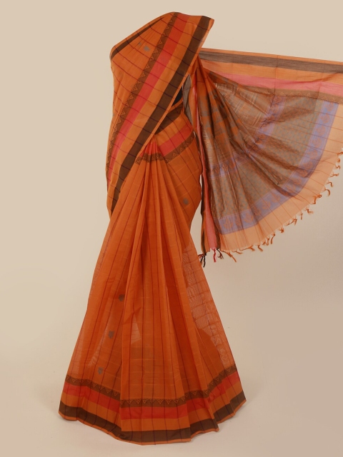 

Pothys Orange Checked Pure Cotton Saree