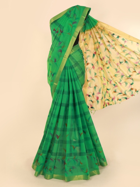 

Pothys Green Checked Silk Cotton Saree