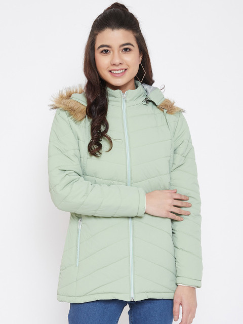 

Okane Women Mint Green Solid Parka Jacket