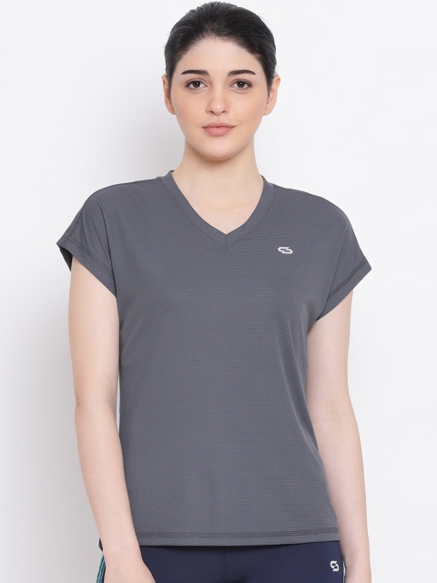 

Spolei Women Charcoal Solid V-Neck T-shirt