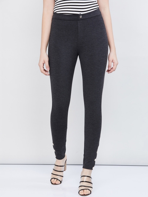 

max Women Grey Slim Fit Solid Regular Trousers