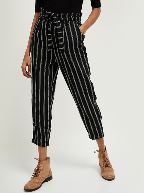 

max Women Black & White Regular Fit Striped Peg Trousers