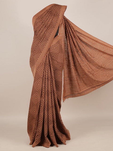 

Pothys Brown Printed Jute Silk Saree