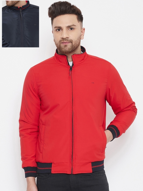 

Okane Men Red Solid Reversible Varsity Jacket