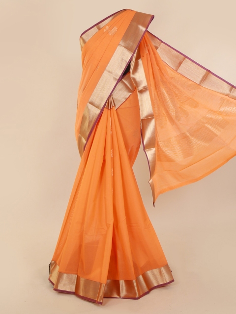 

Pothys Orange Solid Silk Cotton Saree