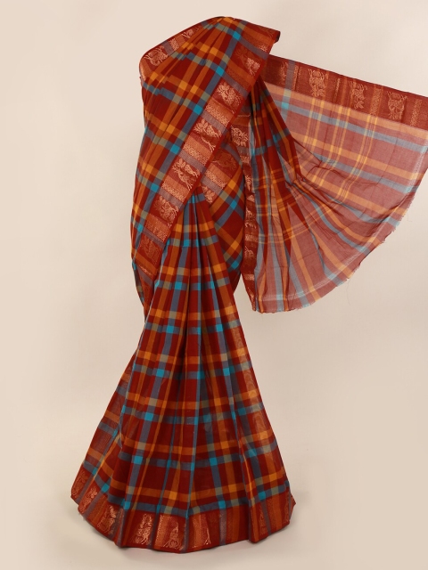 

Pothys Red & Blue Pure Cotton Checked Saree