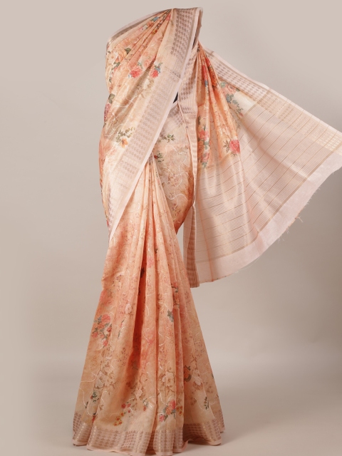 

Pothys Peach-Coloured Printed Jute Silk Saree