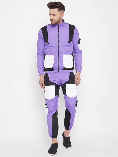 

FUGAZEE Men Purple & White Colourblocked Tracksuit