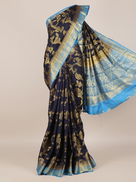 Pothys Navy Blue Woven Design Jute Silk Saree