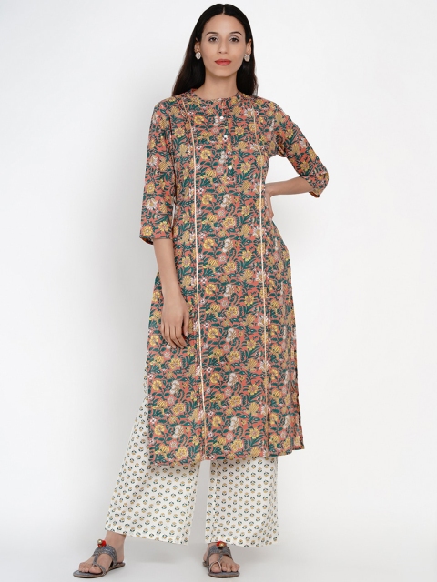 

Yuris Women Peach-Coloured & White Printed Kurta with Palazzos