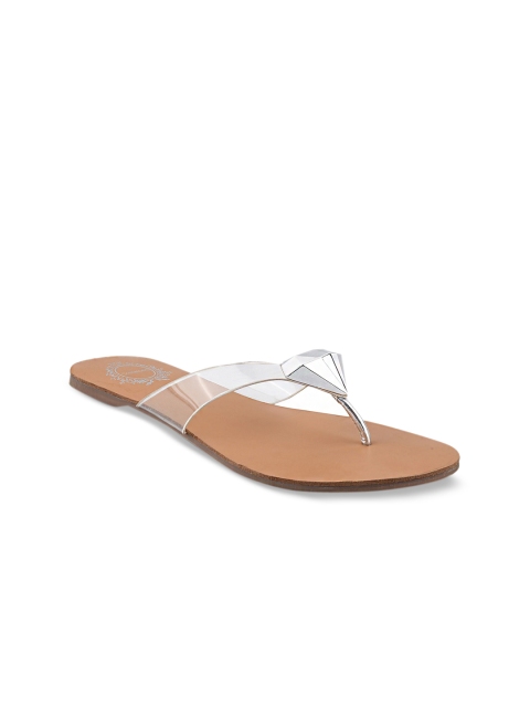 

Stelatoes Women Silver-Toned Solid T-Strap Flats