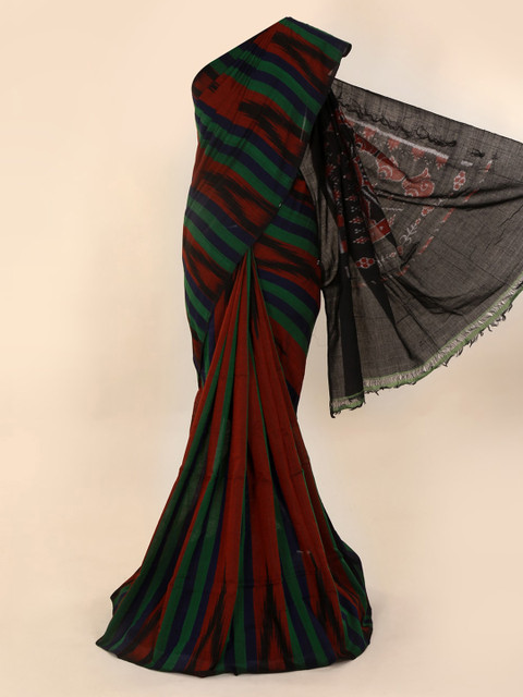 

Pothys Maroon & Green Pure Cotton Striped Saree