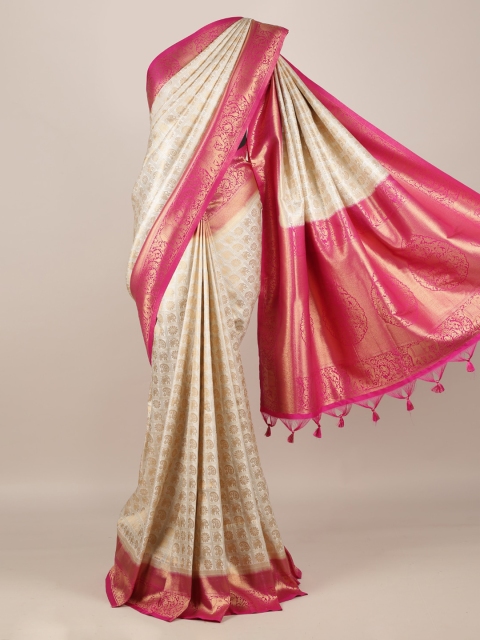 

Pothys Cream-Coloured & Pink Jute Silk Woven Design Saree