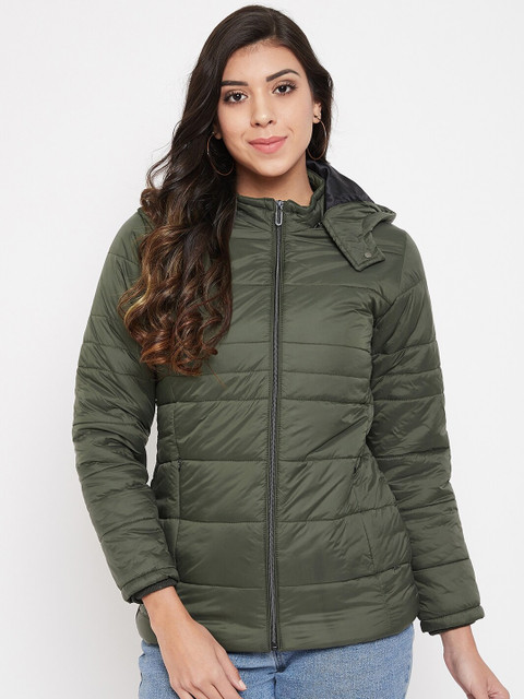 

Okane Women Olive Green Solid Padded Jacket