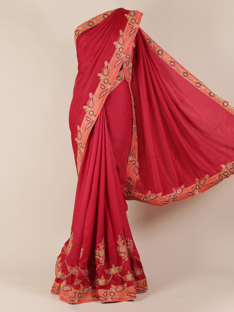 

Pothys Red Embroidered Jute Silk Saree