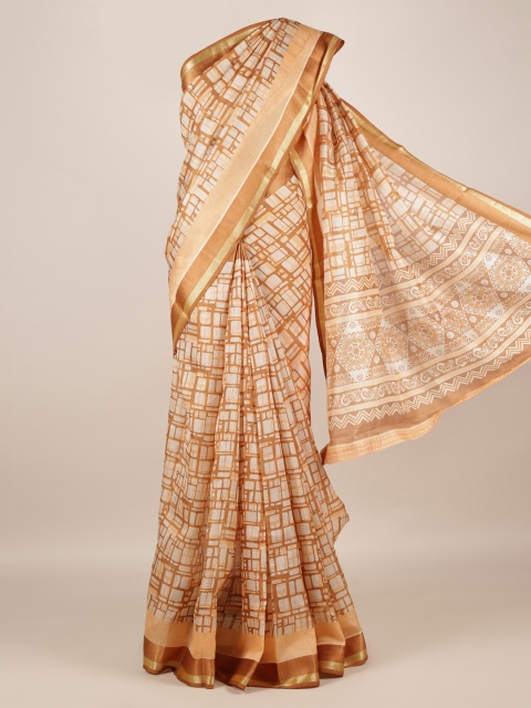 

Pothys Brown Printed Jute Silk Saree