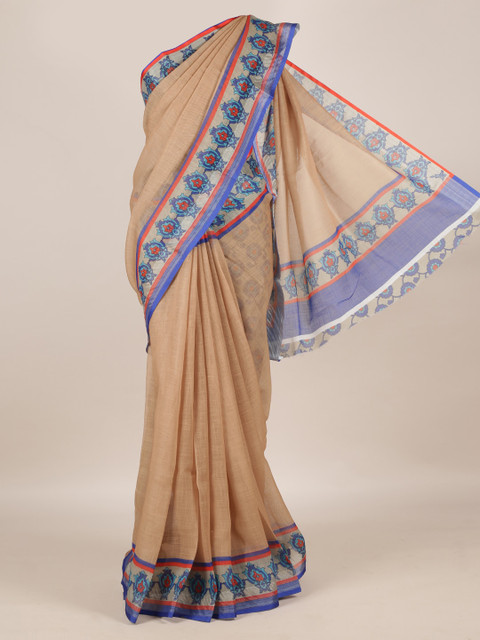 

Pothys Brown & Blue Linen Blend Solid Saree