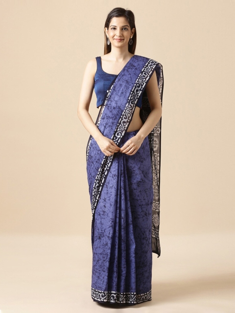 

Taneira Blue & White Pure Cotton Printed Block Print Saree