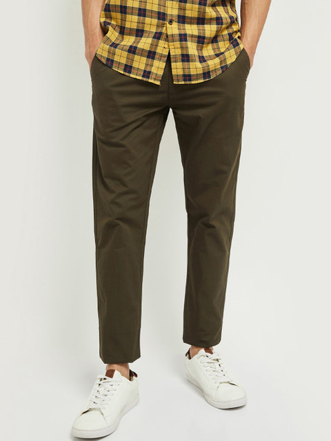

max Men Olive Green Slim Fit Solid Chinos