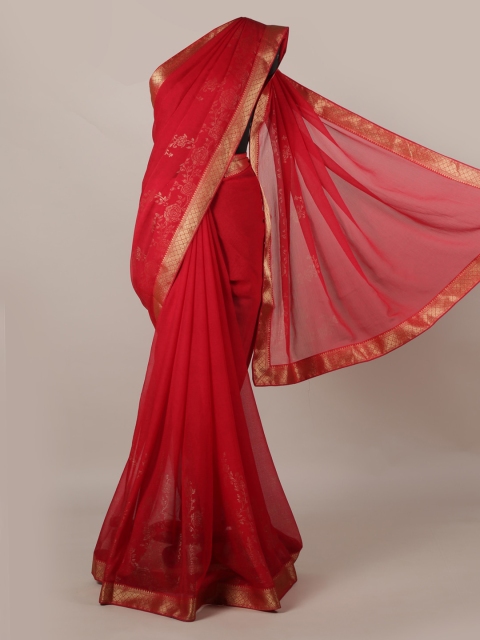 

Pothys Red Printed Poly Georgette Saree