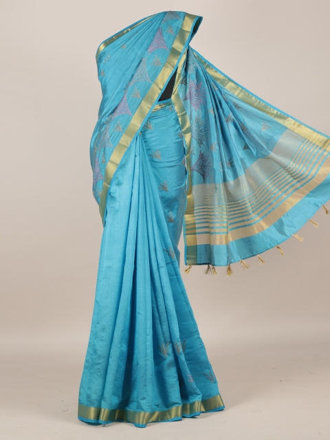 

Pothys Blue Embroidered Jute Silk Saree