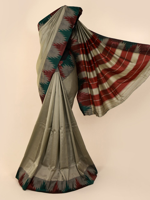 

Pothys Olive Green Solid Art Silk Saree