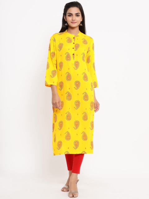 

BUYCLARA Women Yellow Printed Straight Kurta