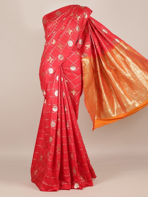 

Pothys Red & Gold-Toned Jute Silk Woven Design Saree