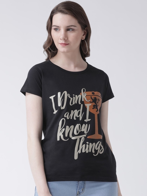 

GRIFFEL Women Black Printed Round Neck T-shirt